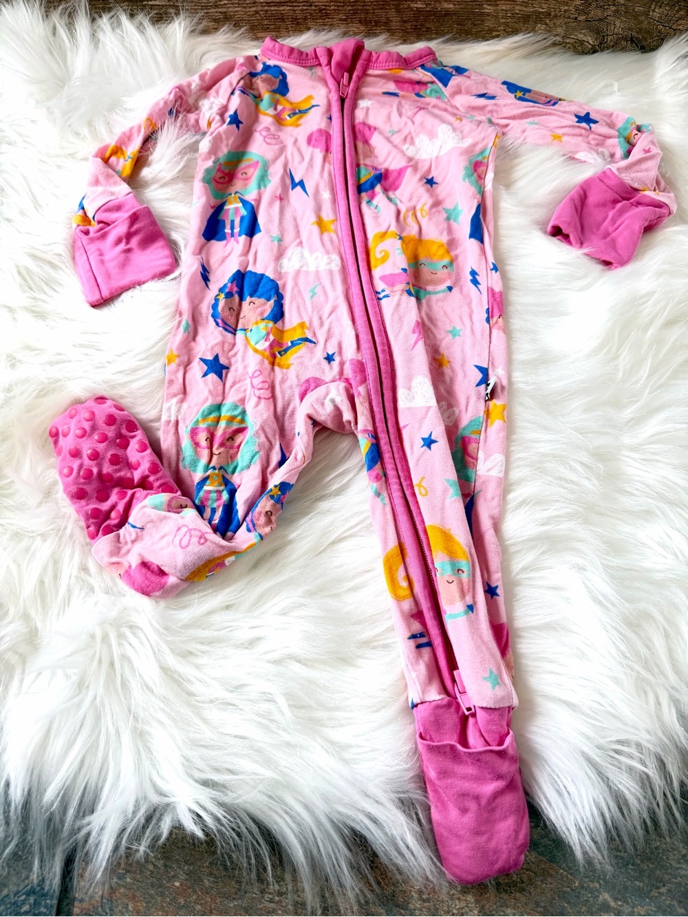 KIKI & LULU | Pink Superhero Bamboo Convertible Zip Romper